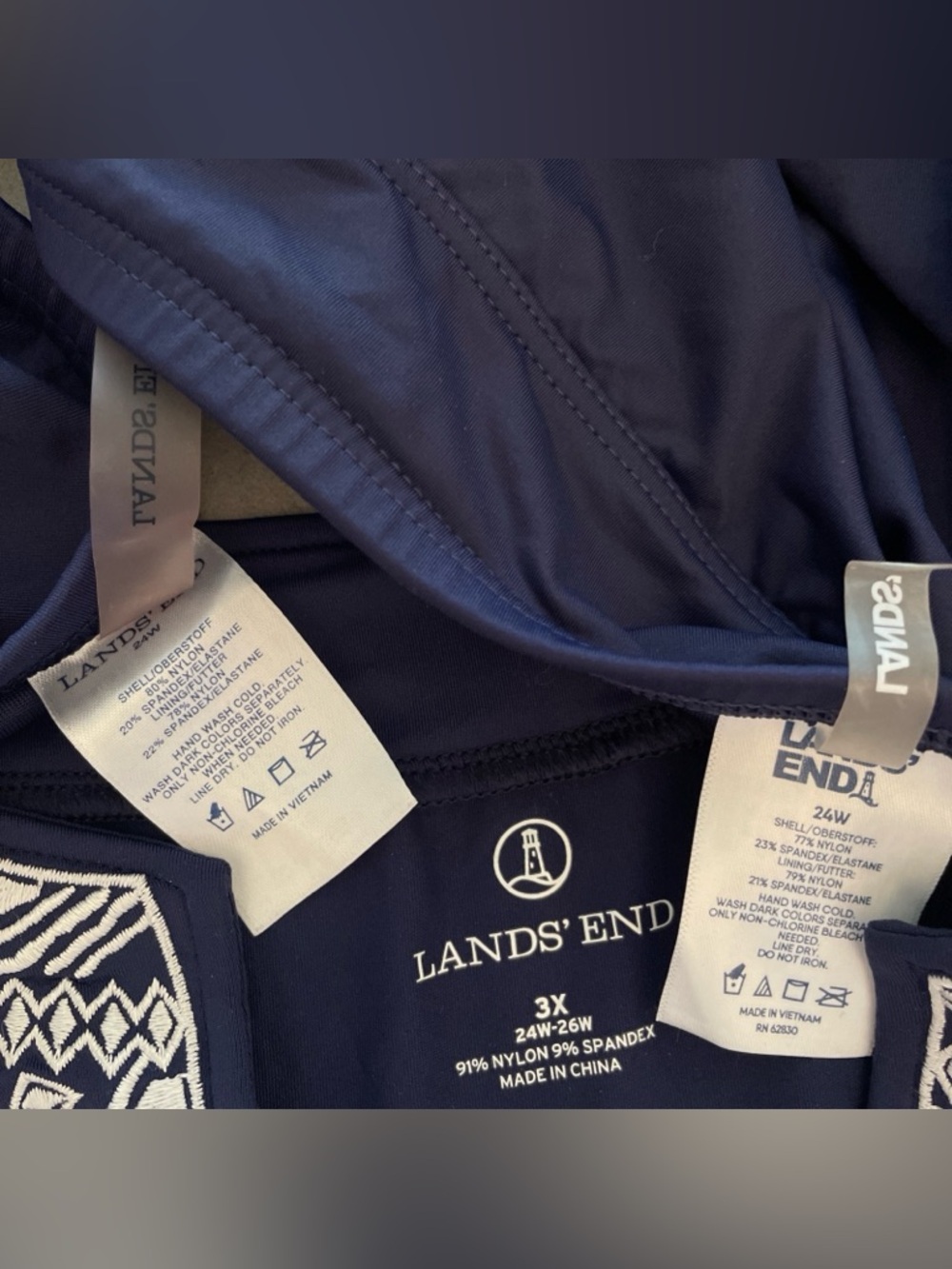 Lot of 3 Lands End 3X (24-26) Navy Short Sleeve Rashguard Skirt/Skort Swimsuit - Picture 2 of 11